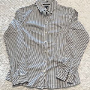Banana Republic White and Black Narrow Stripe Button-Down Shirt